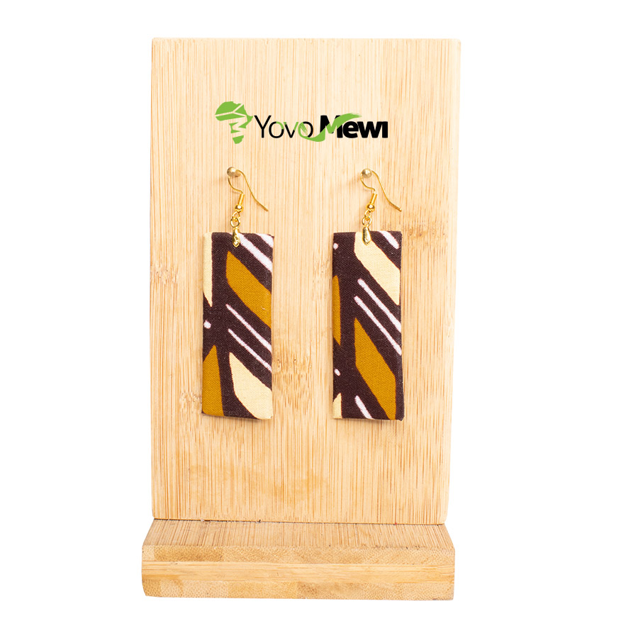 Boucles d'oreilles en tissu wax bogolan marron beige, forme Rectangle , Hauteur 6 ou 5cm, n.135