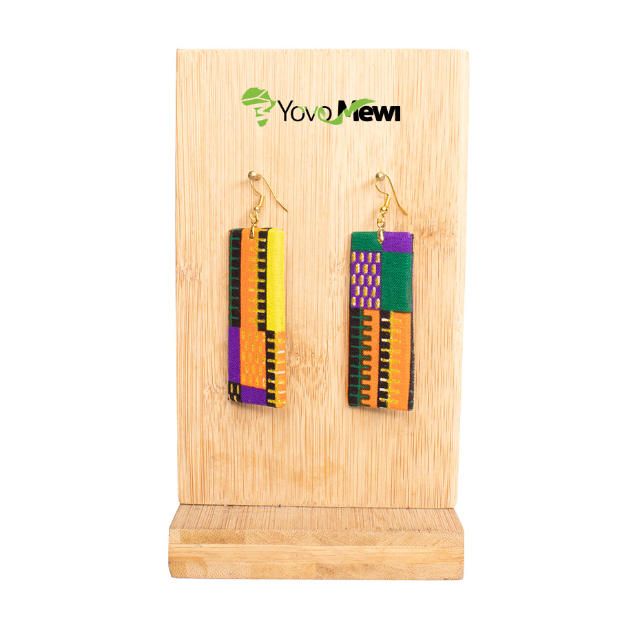 Boucles d'oreilles en tissu wax pailleté Kenté  jaune orange vert, forme Rectangle , Hauteur 6 ou 5cm, n.162