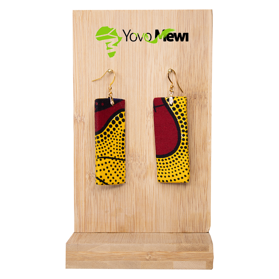 Boucles d'oreilles en wax tissu  jaune rouge, forme Rectangle , Hauteur 6 ou 5cm / n.30