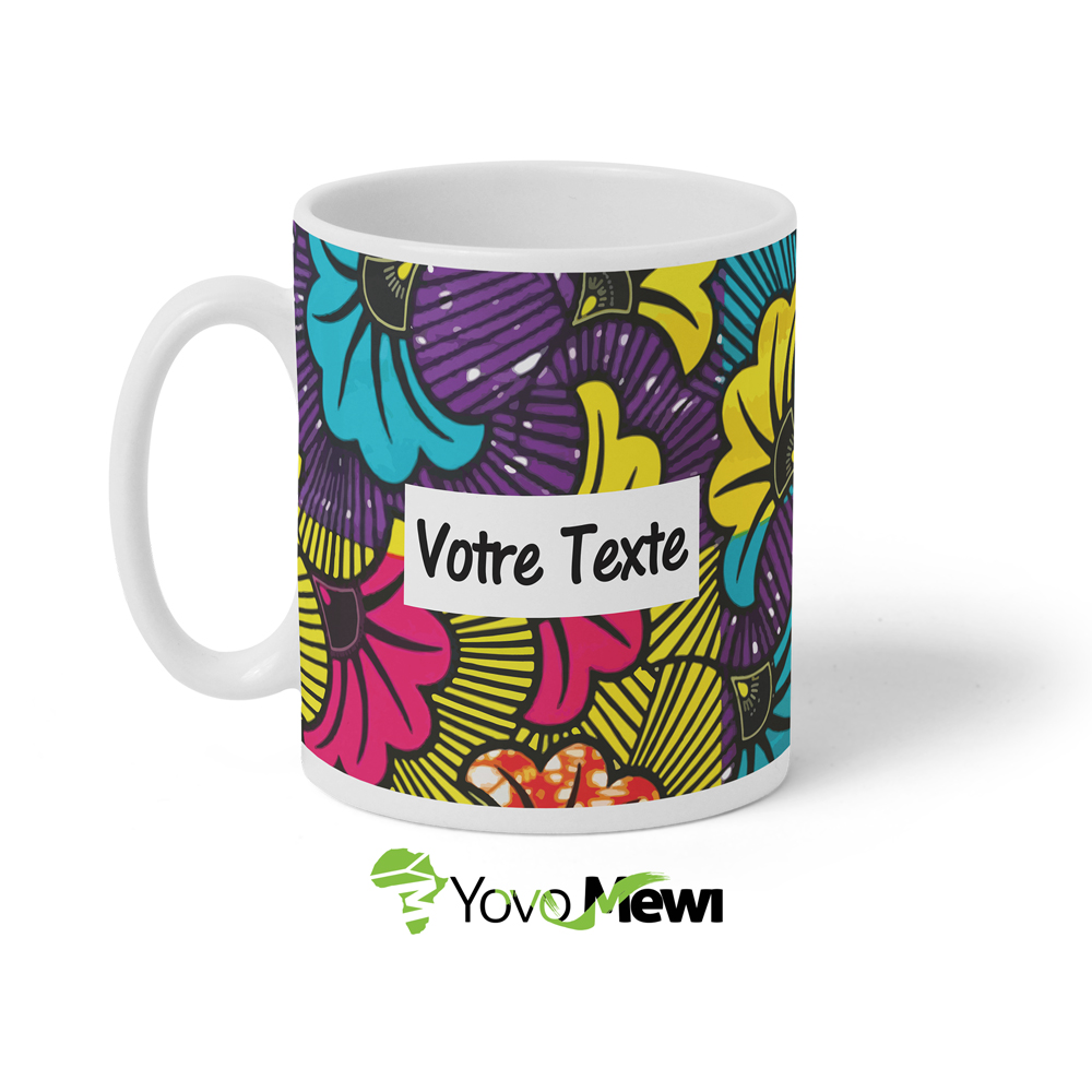 Mug  tissu wax fleurs de mariage rouge jaune, personnalisable, idée cadeau n.2