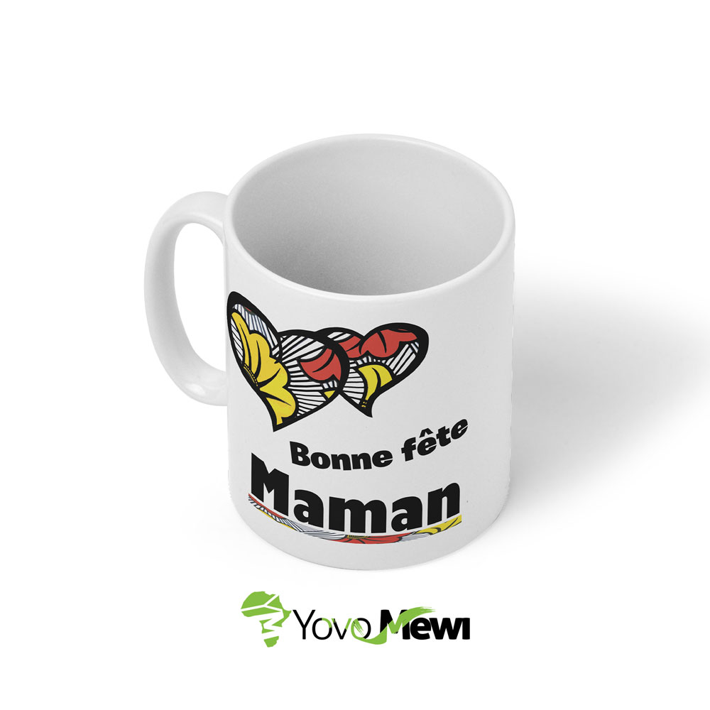 Mug Bonne fête Maman, cœurs fleurs de mariage, cadeau fête des mère, mug personnalisé