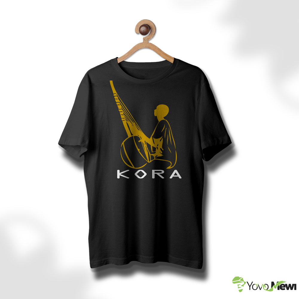 Tee-shirt joueur de Kora, instrument kora , flocage couleur doré, tee-shirt mix. n.22