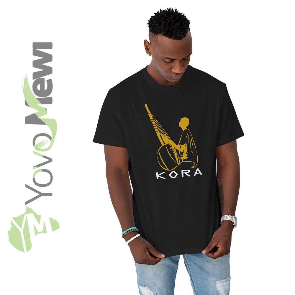 Tee-shirt joueur de Kora, instrument kora , flocage couleur doré, tee-shirt mix. n.22