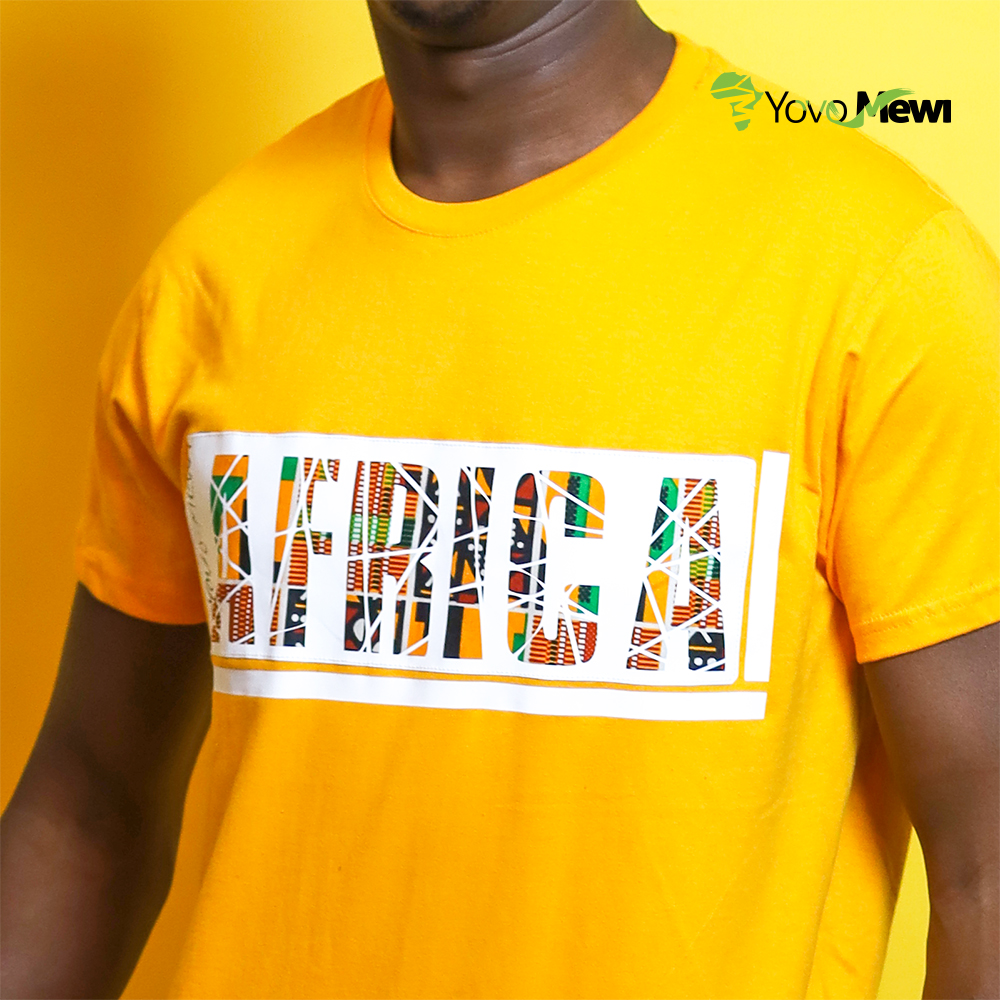 Tee-shirt  wax  Africa sur flocage, coupe droite, couleur abricot, tissu wax kenté n.4