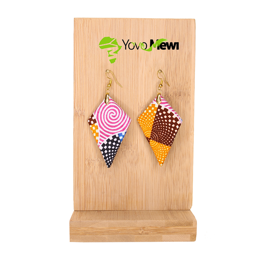 Boucles d'oreilles en tissu wax, tissu wax, bijoux wax jaune blanc rose, n.11