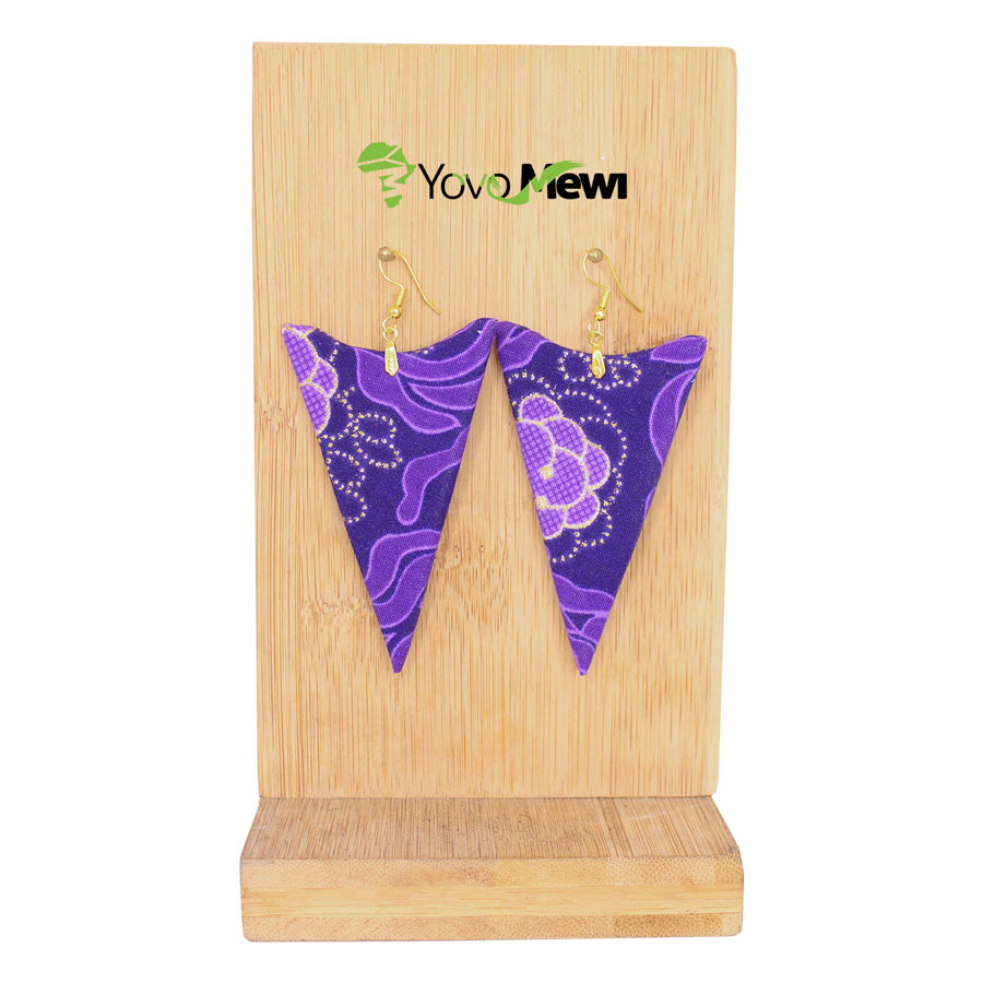 Boucles d'oreilles triangle en tissu wax violet pailleté, idée cadeau, bijoux wax ,N° 200