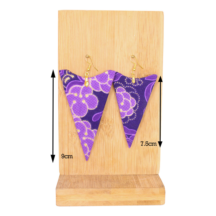 Boucles d'oreilles triangle en tissu wax violet pailleté, idée cadeau, bijoux wax ,N° 200