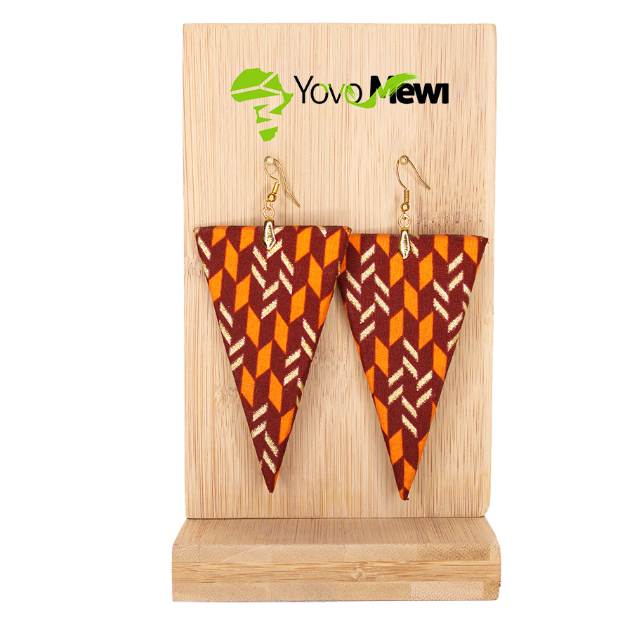Boucles d'oreilles triangle en wax orange doré, idée cadeau, bijoux wax ,N° 219