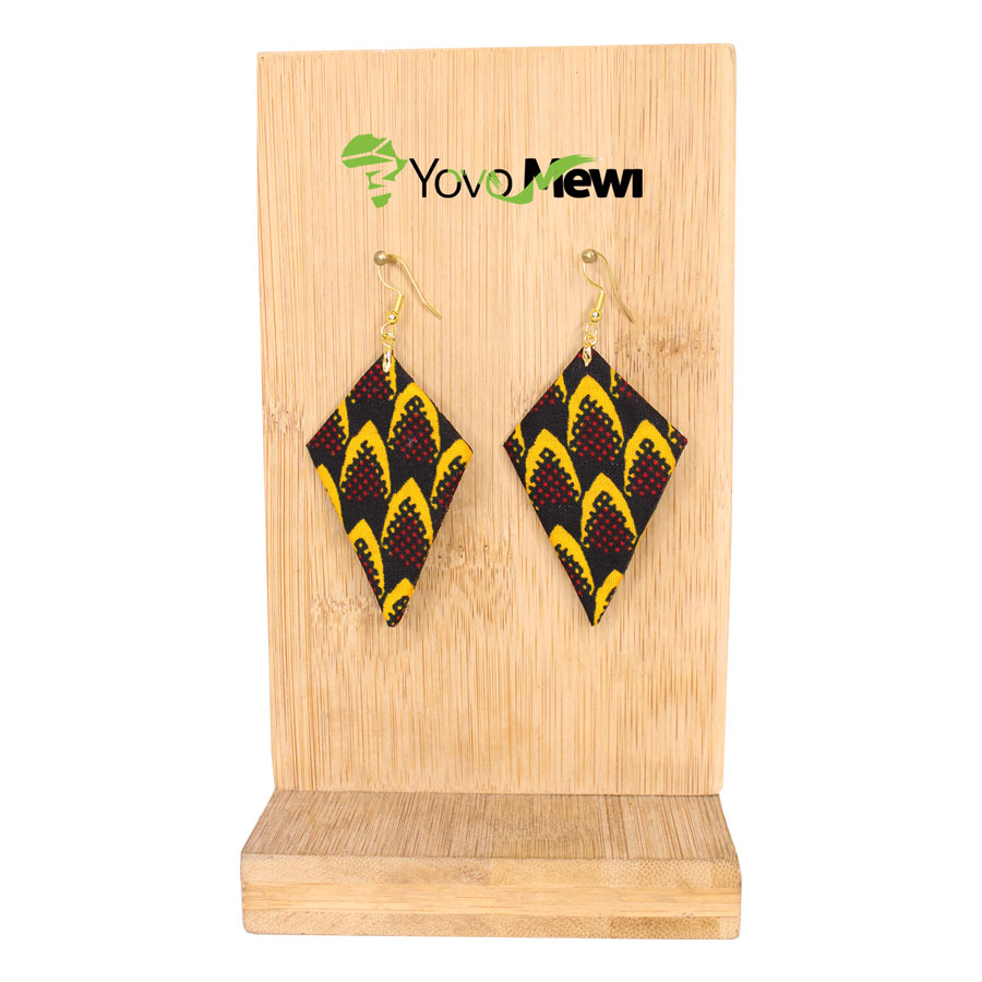 Boucles d'oreilles en tissu wax, tissu wax écailles de poisson, bijoux wax jaune noir, n.43