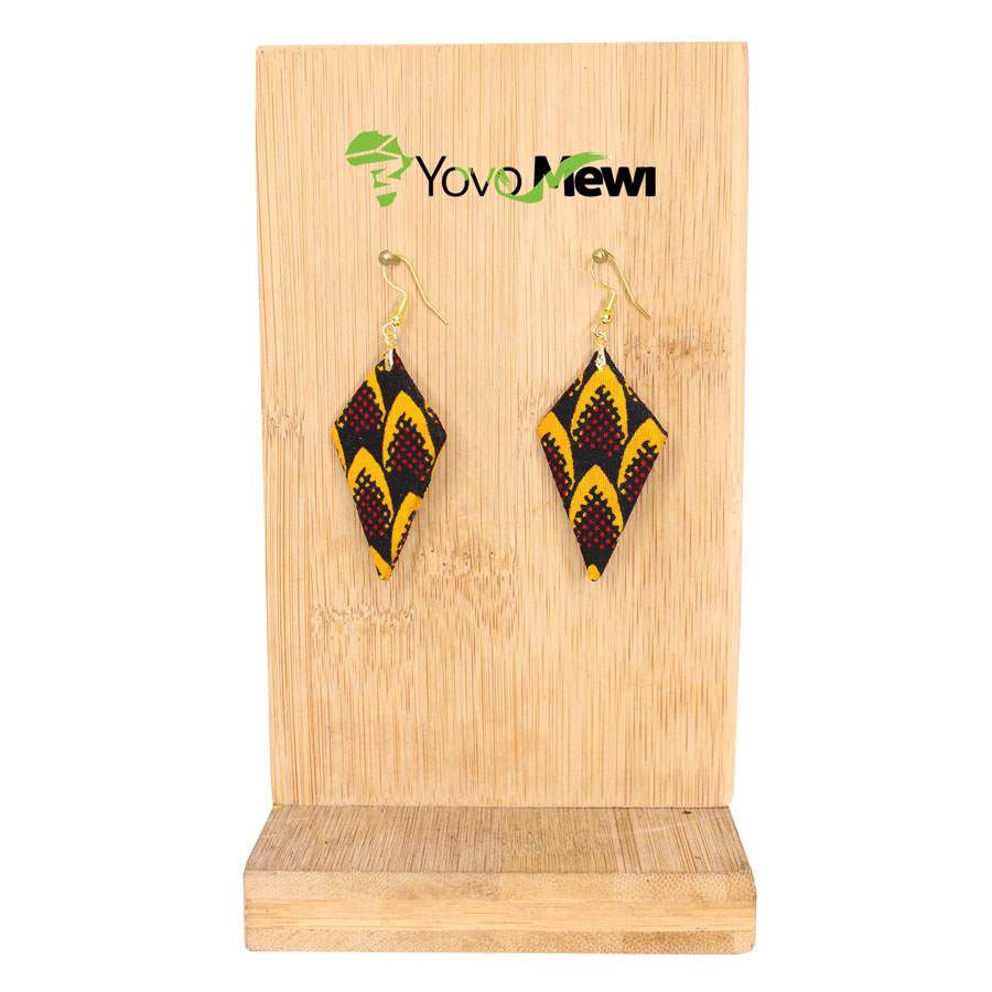 Boucles d'oreilles en tissu wax, tissu wax écailles de poisson, bijoux wax jaune noir, n.43