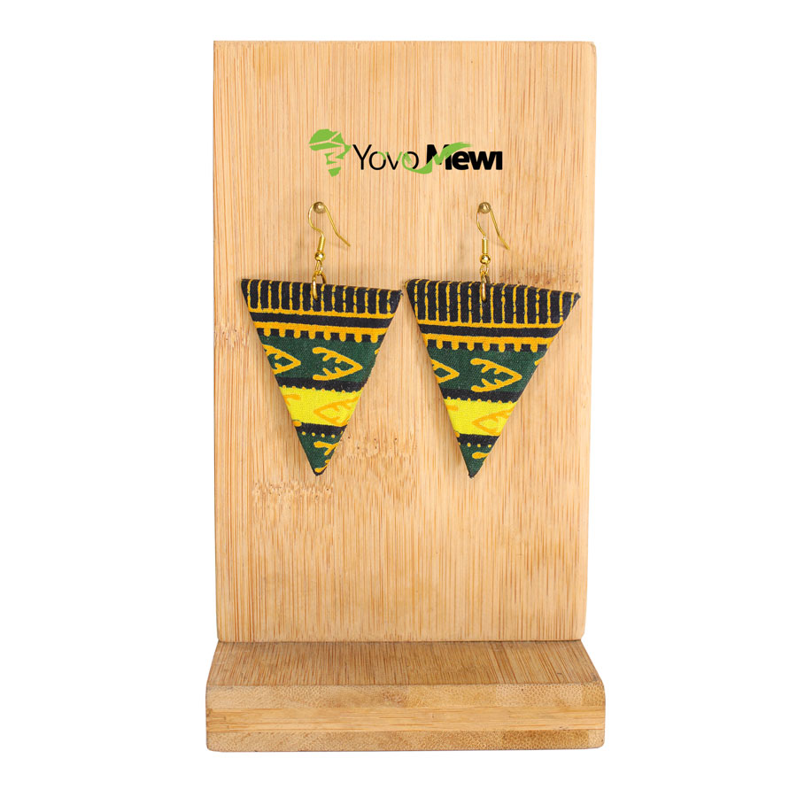 Boucles d'oreilles en tissu Wax dashiki tissu, forme triangle bijoux wax , vert jaune n.56