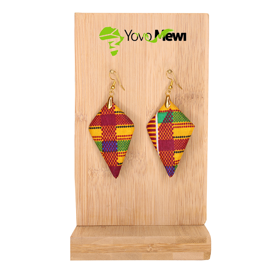 Boucles d'oreilles en tissu wax Kenté, bijoux wax jaune rouge vert, n.61