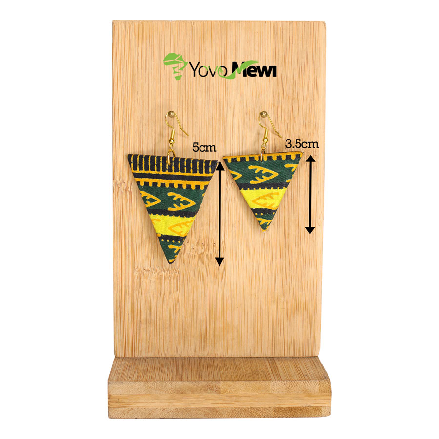 Boucles d'oreilles en tissu Wax dashiki tissu, forme triangle bijoux wax , vert jaune n.56