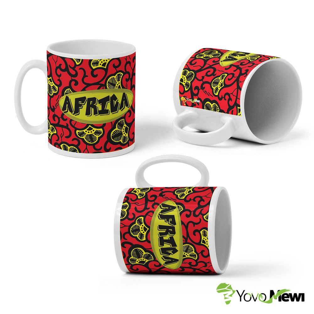 Mug céramique Imprimer en tissu wax  Africa, rouge jaune   n.05