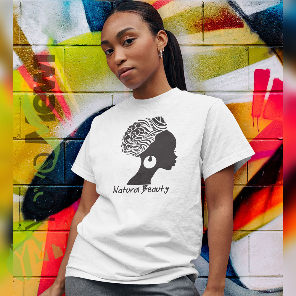 Tee-shirt  femme africaine, Natural Beauty, coupe femme, flocage noir,