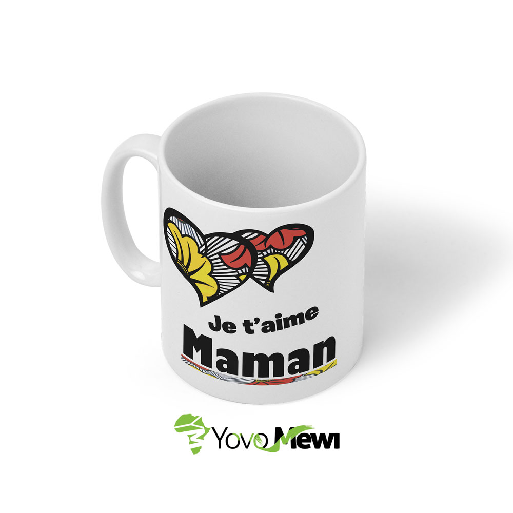 Mug Je t'aime Maman, cœurs fleurs de mariage, cadeau , mug personnalisé