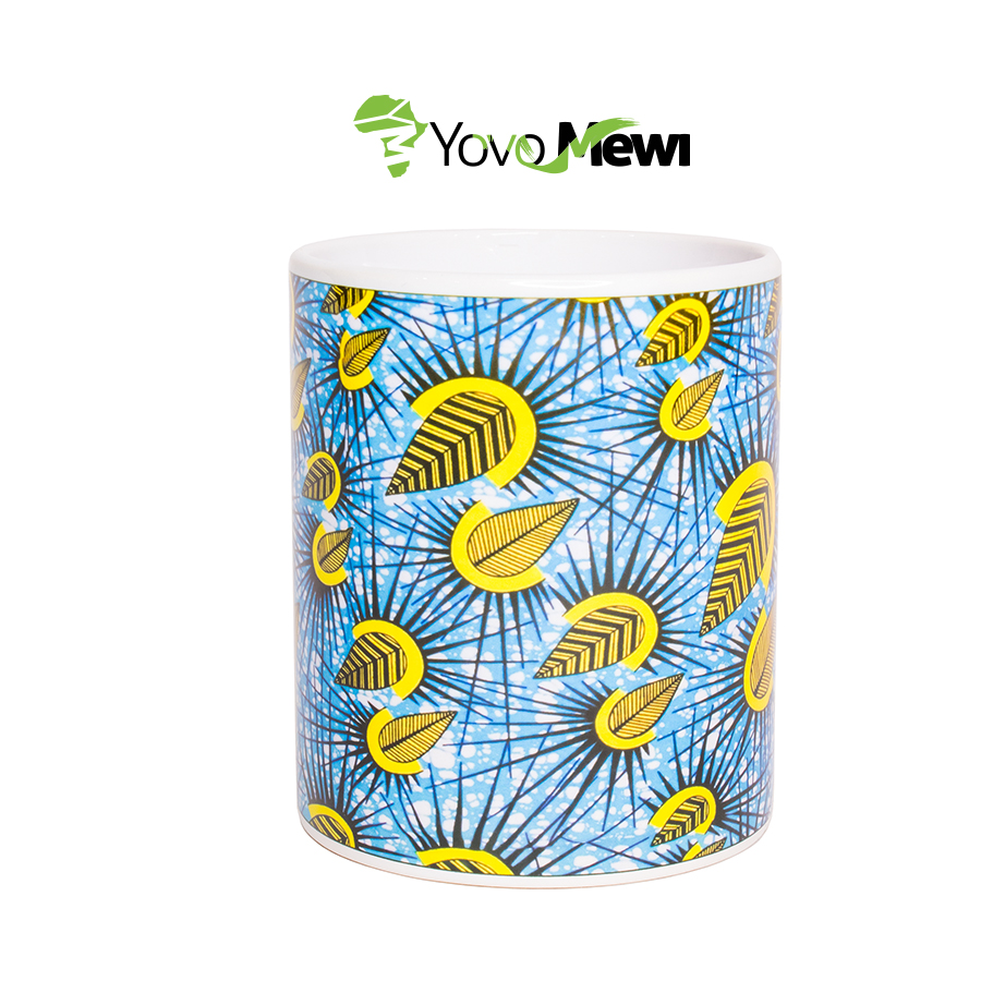 Mug Céramique motif en tissu wax bleu jaune , personnalisation disponible n.18