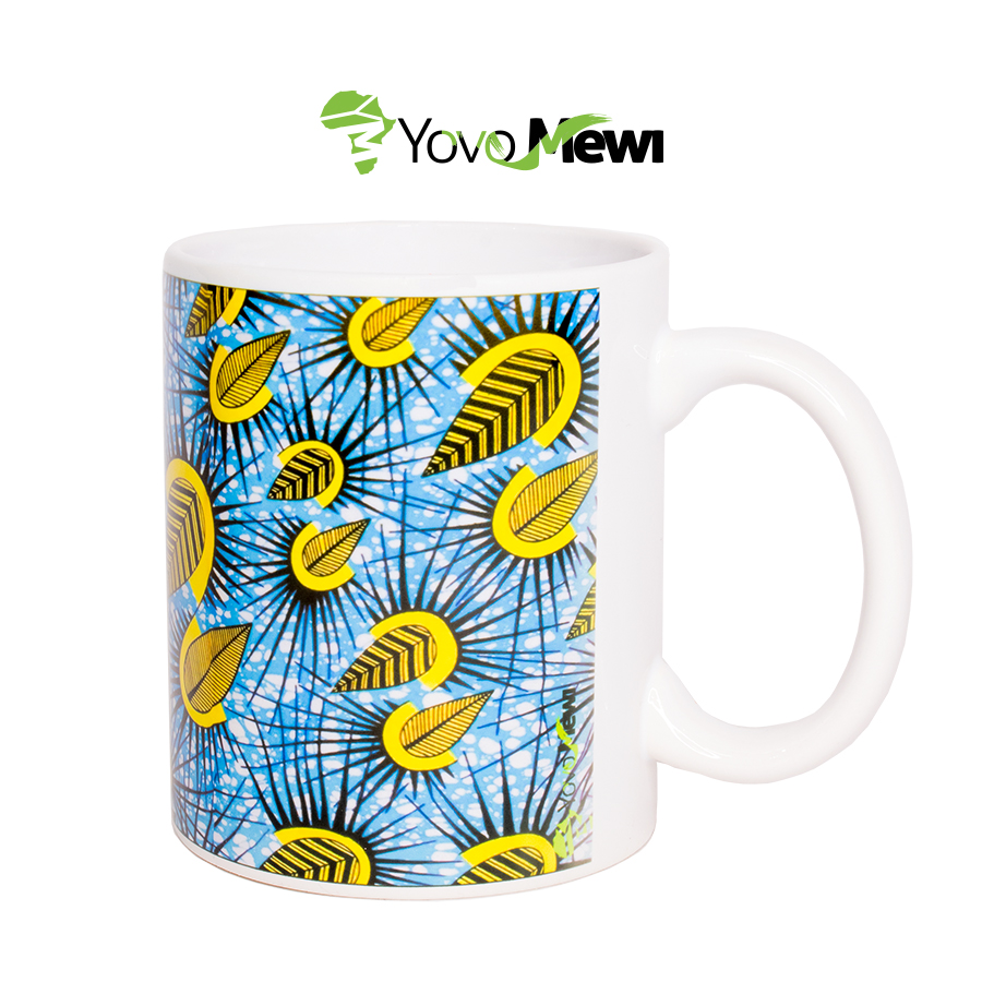 Mug Céramique motif en tissu wax bleu jaune , personnalisation disponible n.18