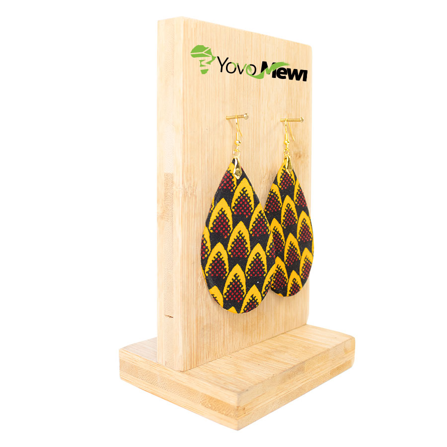 Boucles d'oreilles en tissu wax écailles de poisson, forme goutte, hauteur variable, bijoux en tissu wax  jaune noir n.16