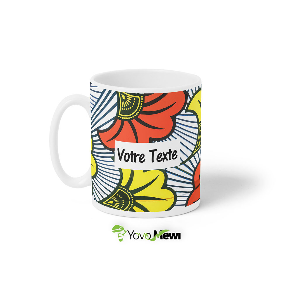 Mug Céramique Fleurs de mariage orange  jaune tissu wax personnalisable