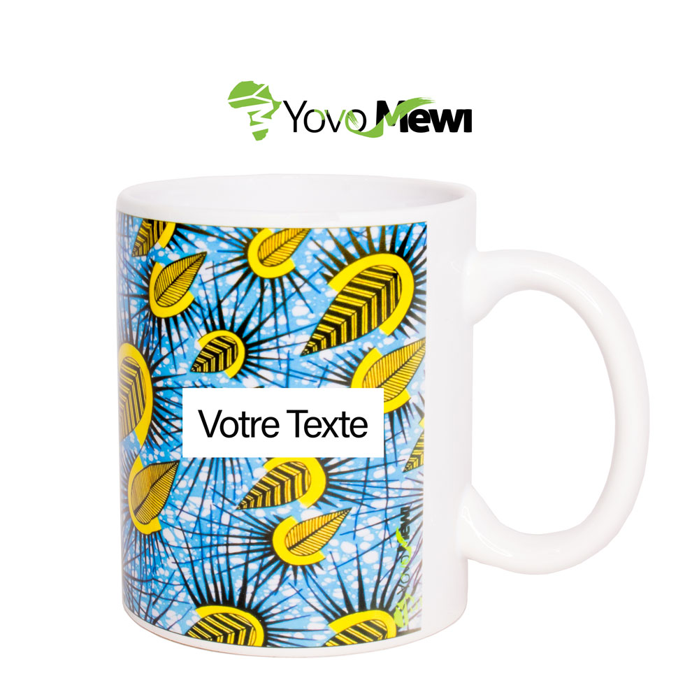 Mug Céramique motif en tissu wax bleu jaune , personnalisation disponible n.18