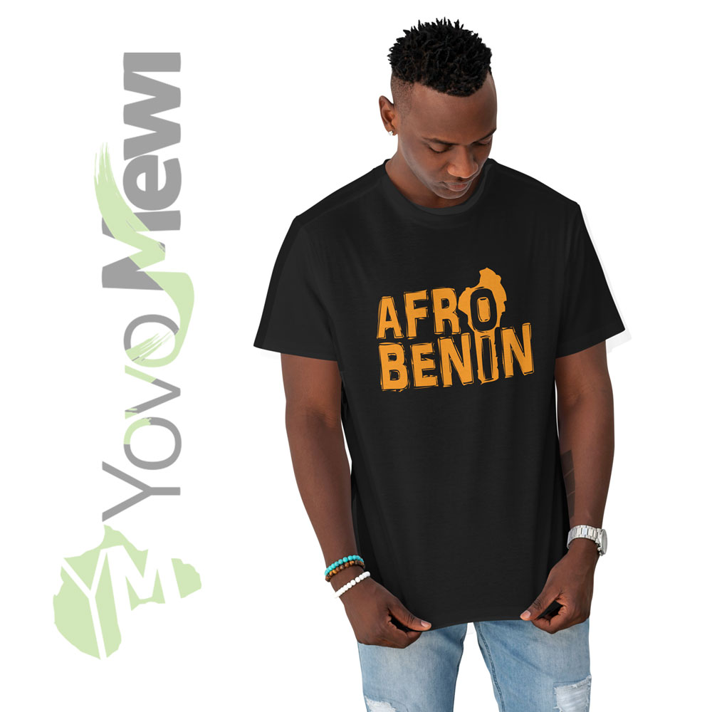 Tee-shirt Noir AFRO BÉNIN - Flocage Orange