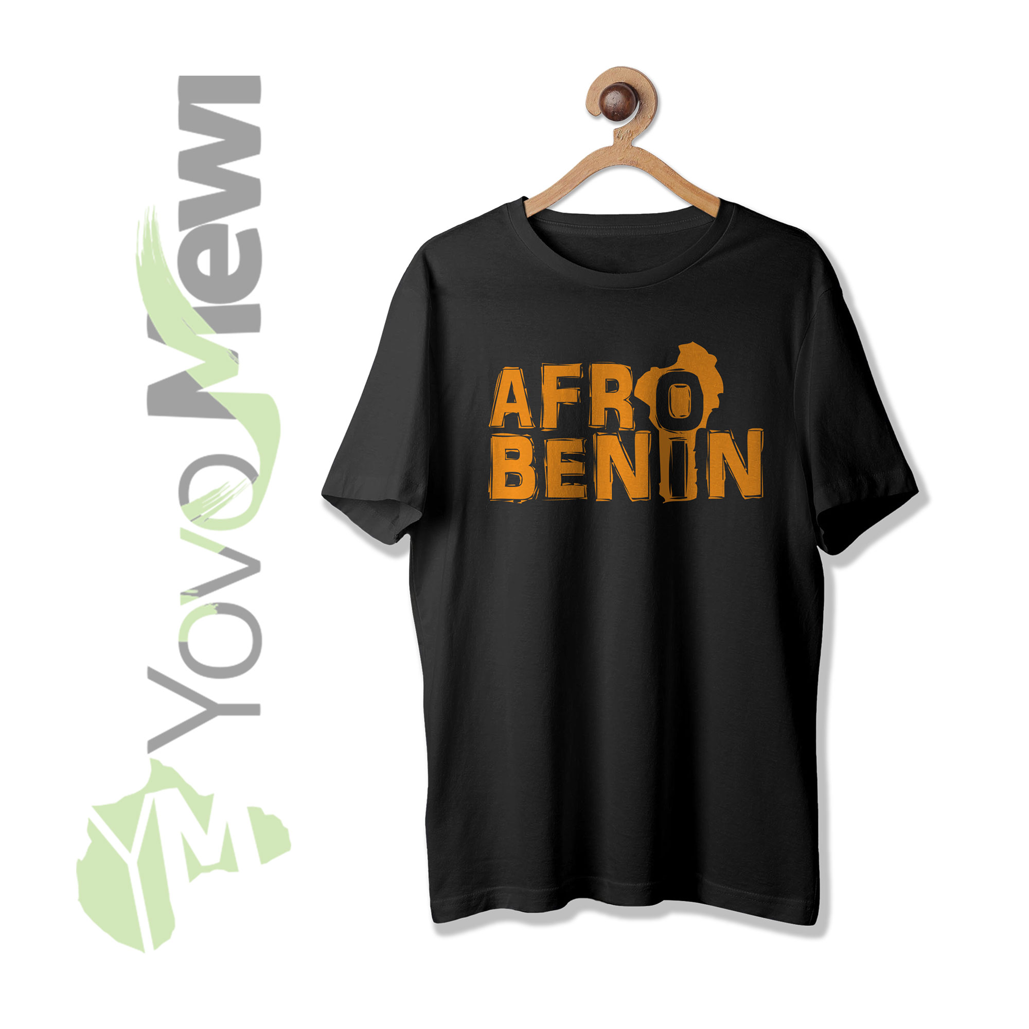 Tee-shirt Noir AFRO BÉNIN - Flocage Orange