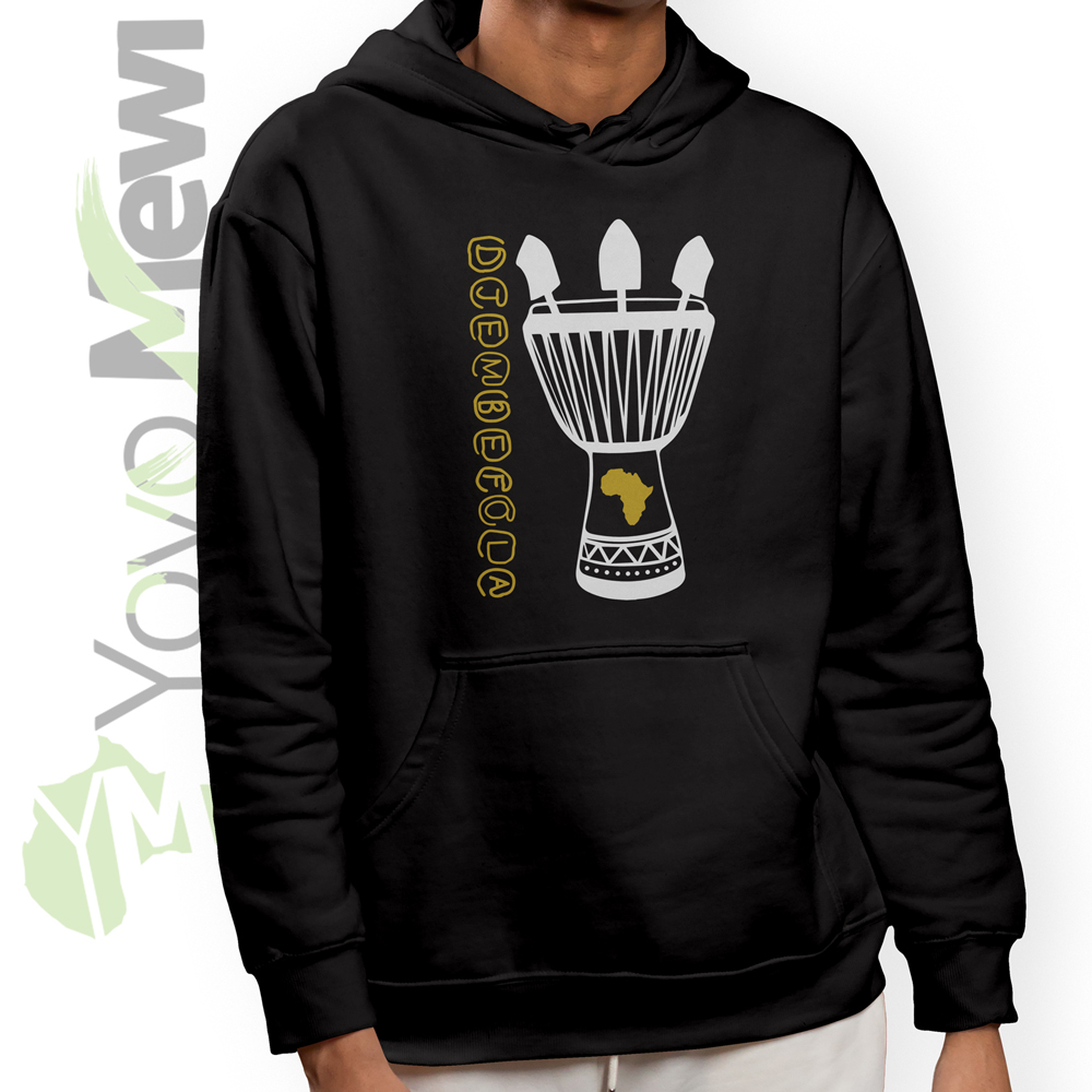 Sweat-shirts  Djembefola, flocage blanc doré, sweat noir, dessin djembé