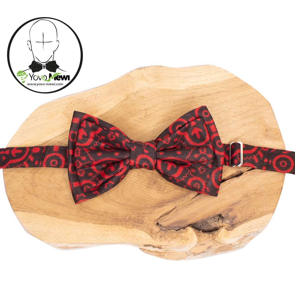 Nœud papillon, boutons de manchettes, tissu wax rouge noir, accessoire de Mariage