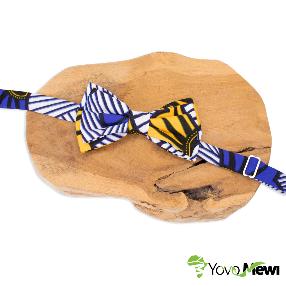 Nœud papillon tissu wax  fleurs de mariage jaune bleu, enfant adulte, accessoire de Mariage, cérémonie  cadeau