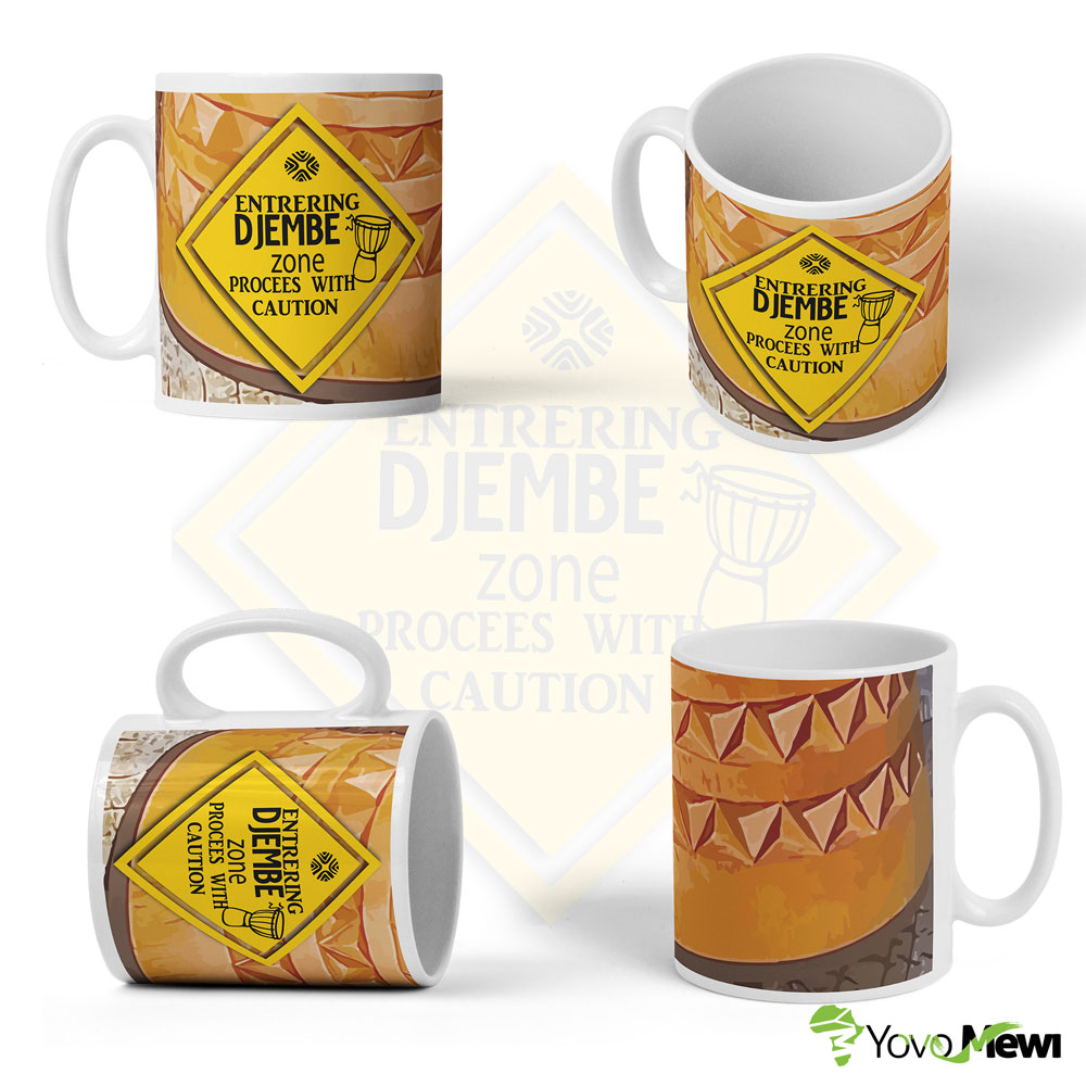 Mug djembé, Céramique djembé ,djembefola , pied de djembé,  couleur bois jaune