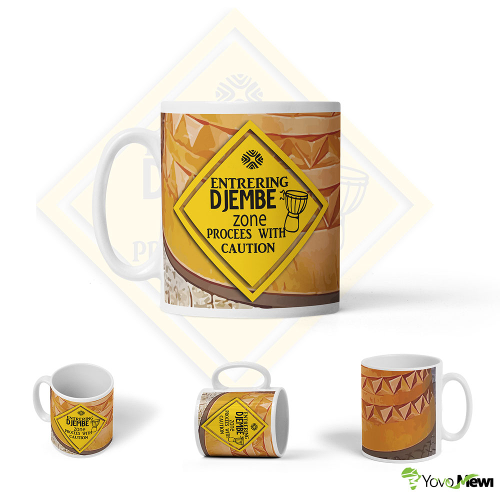 Mug djembé, Céramique djembé ,djembefola , pied de djembé,  couleur bois jaune