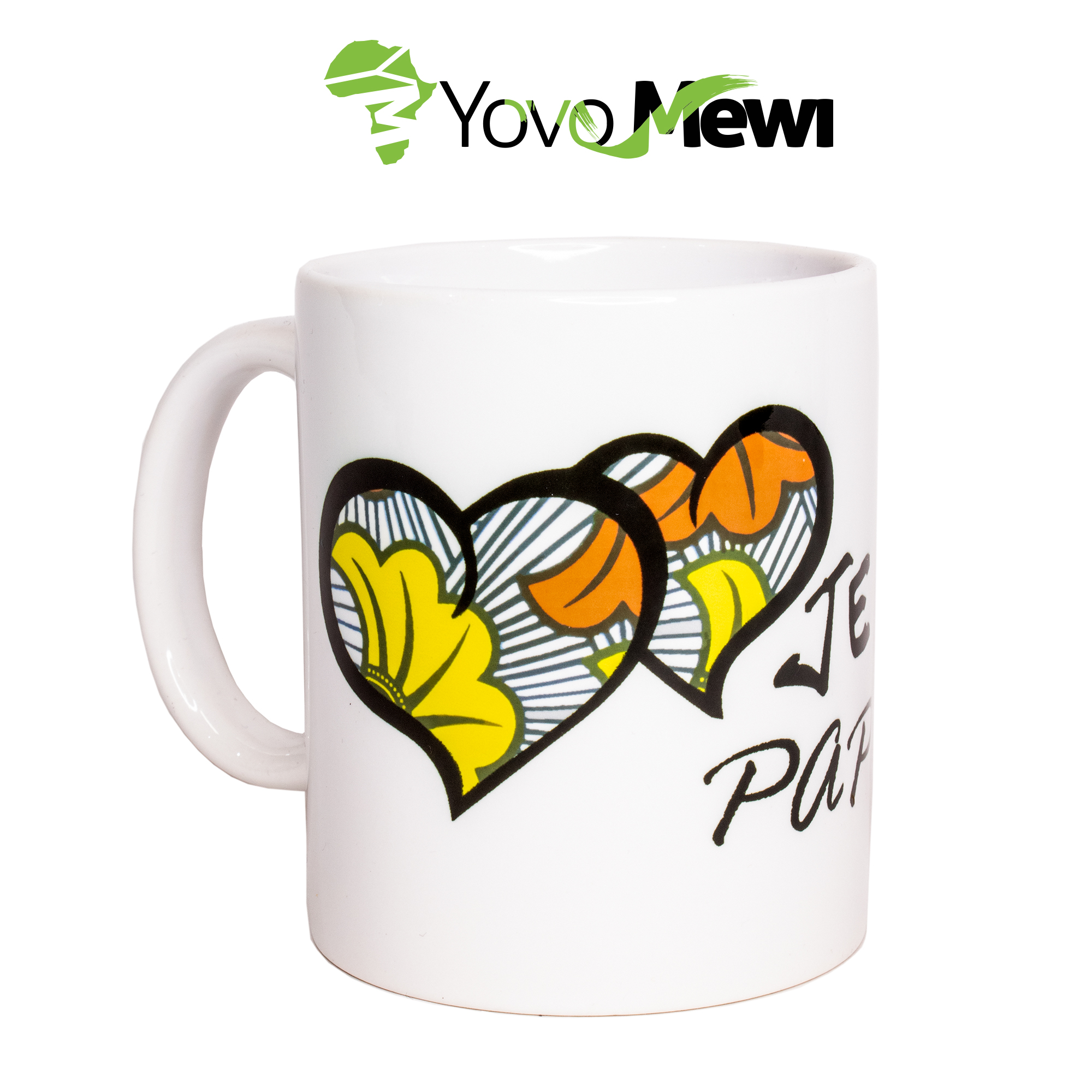 Mug "Je t'aime papa" motif coeurs en wax fleurs de mariage tasse céramique, mug personnalisable