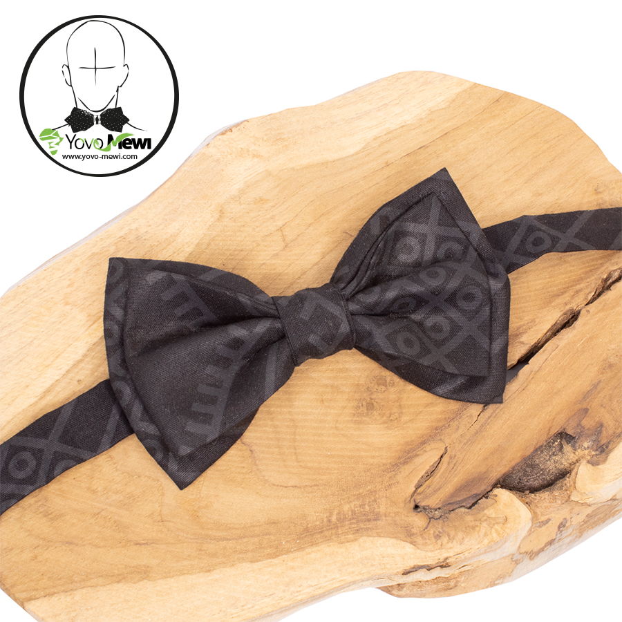 Nœud papillon, boutons de manchettes, tissu wax bogolan noir, accessoire de Mariage