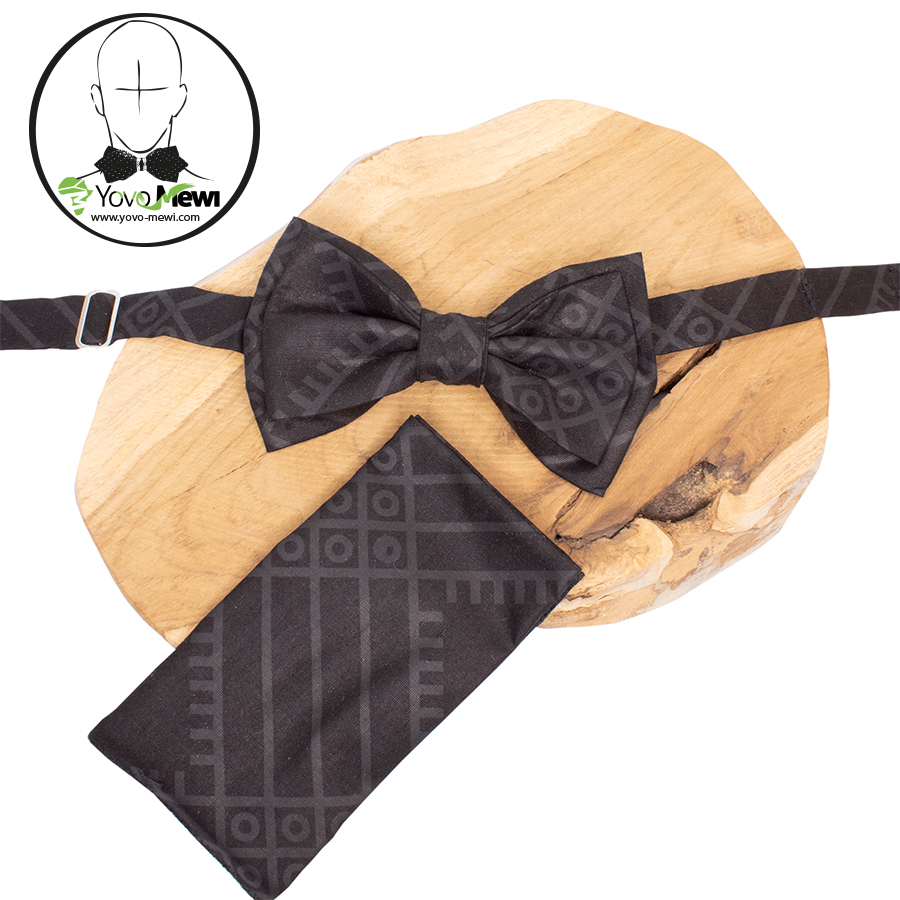 Nœud papillon, pochette de costume, tissu wax noir, accessoire de Mariage