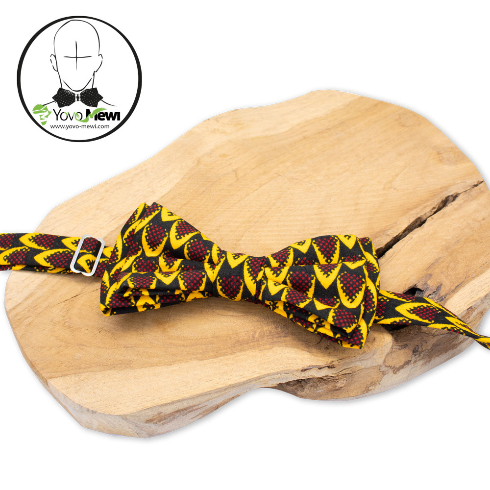 Nœud papillon tissu wax écaille de poisson noir jaune, enfant adulte, accessoire de Mariage, cérémonie cadeau