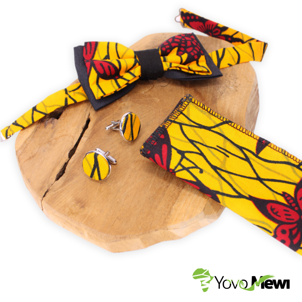 Nœud papillon tissu wax jaune papillons rouge, enfant adulte, accessoire de Mariage, cérémonie cadeau n.20