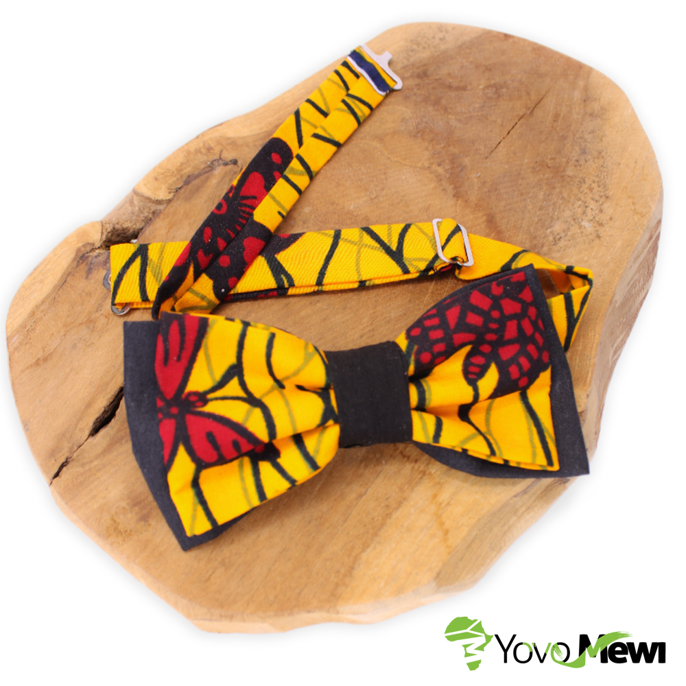 Nœud papillon tissu wax jaune papillons rouge, enfant adulte, accessoire de Mariage, cérémonie cadeau n.20