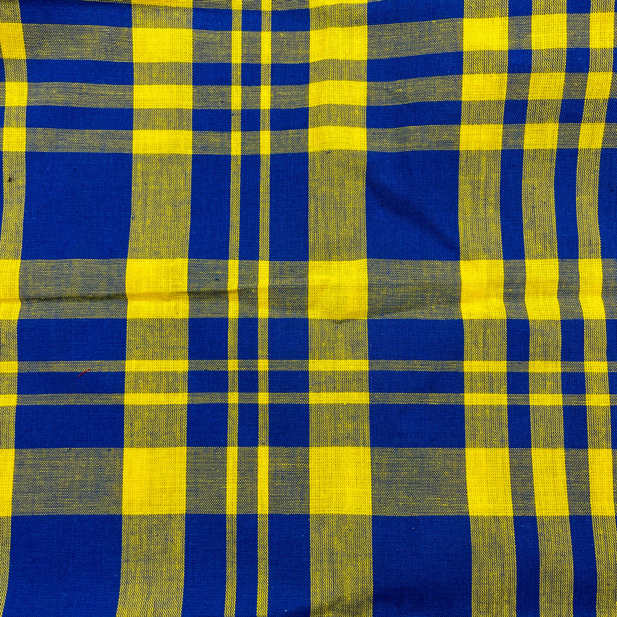 Boucles d'oreilles en tissu madras, jaune bleu, forme quadrilatère, bijoux madras n.202