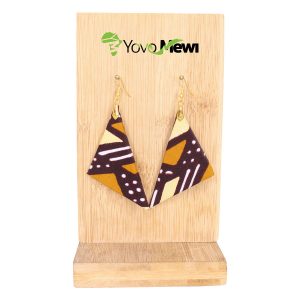 Boucles d'oreilles en tissu wax bogolan marron beige, forme triangle, bijoux wax  n.36