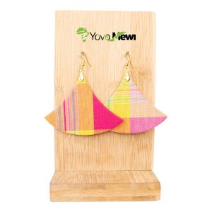 Boucles d'oreilles éventail, tissu madras orange rose jaune ,bijoux madras n.201
