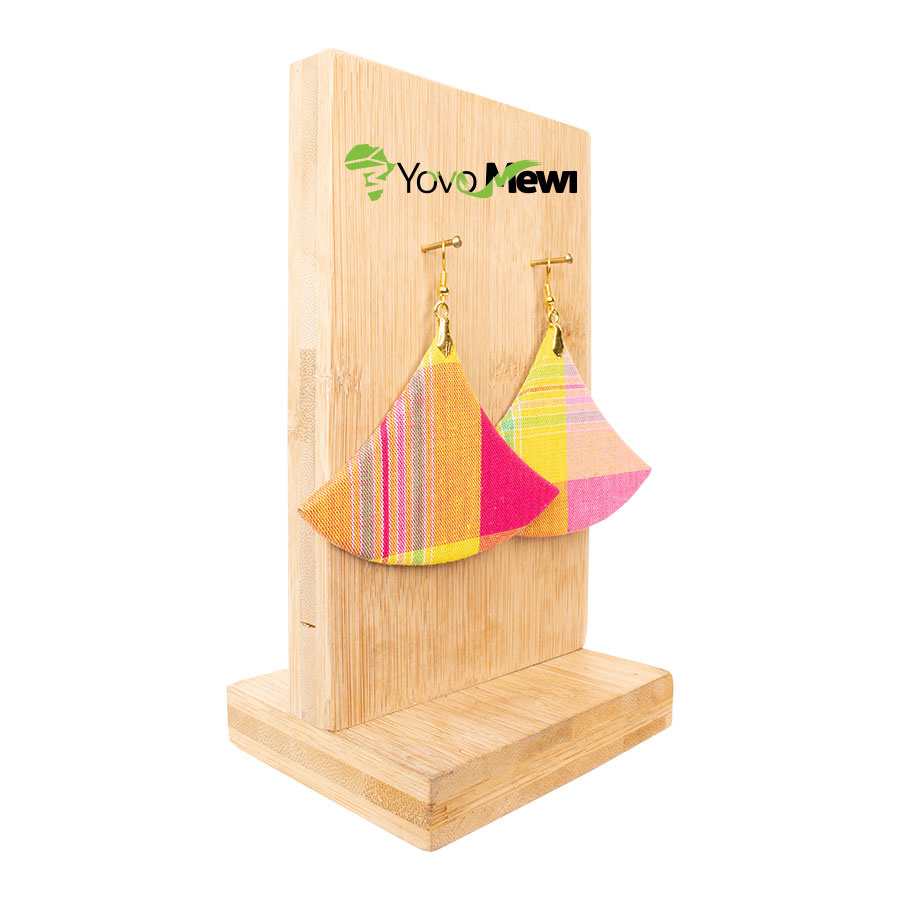 Boucles d'oreilles éventail, tissu madras orange rose jaune ,bijoux madras n.201