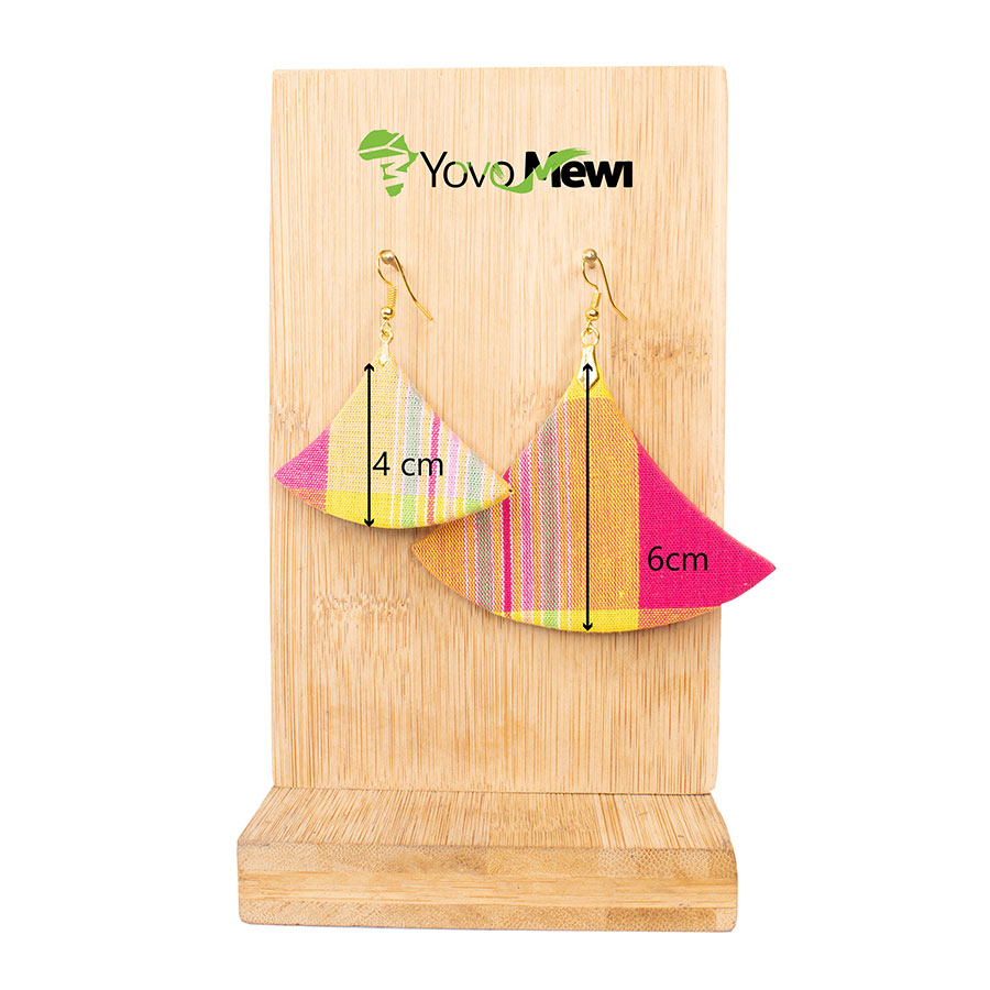 Boucles d'oreilles éventail, tissu madras orange rose jaune ,bijoux madras n.201