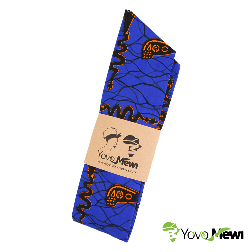 Bandeau en tissu wax bleu orange, accessoire cheveux turban rigide