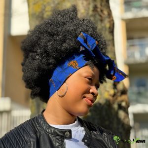 Bandeau en tissu wax bleu orange, accessoire cheveux turban rigide