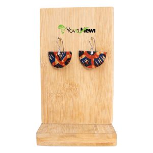 Boucles d'oreilles en tissu wax, forme éventail, rouge noir, bijoux wax  n.41
