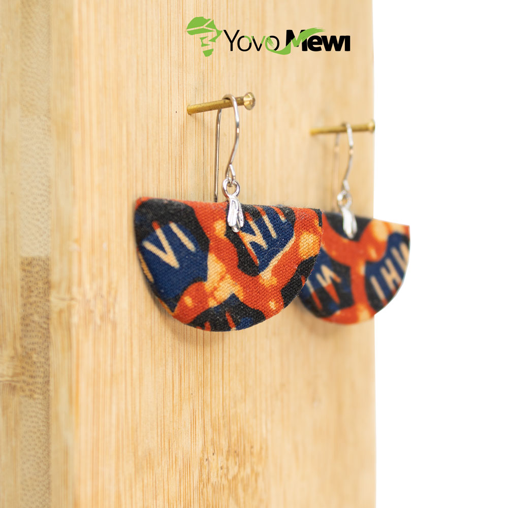 Boucles d'oreilles en tissu wax, forme éventail, rouge noir, bijoux wax  n.41