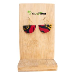 Boucles d'oreilles en tissu wax, forme éventail, rouge noir, bijoux wax  n.67