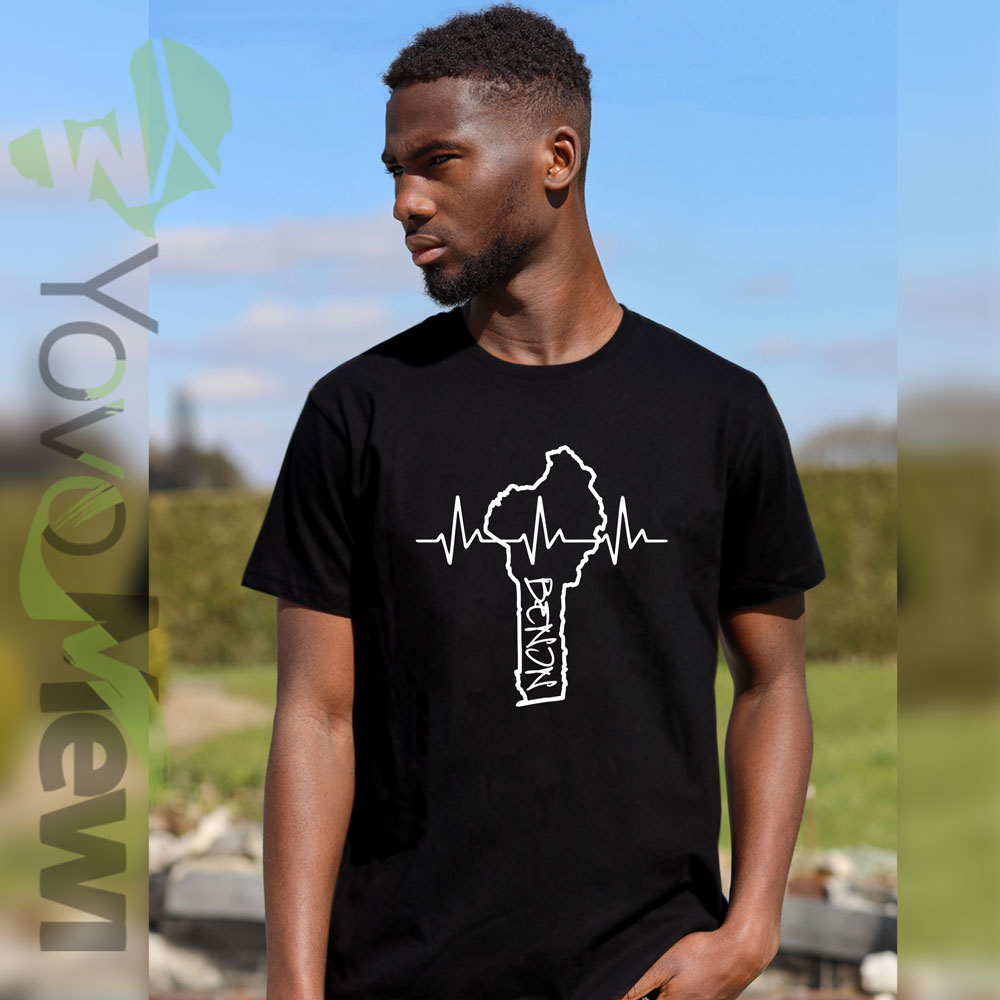 Tee-shirt  carte du  Bénin, T-shirt Bénin, 100% coton, t-shirt taille mixte, flocage blanc