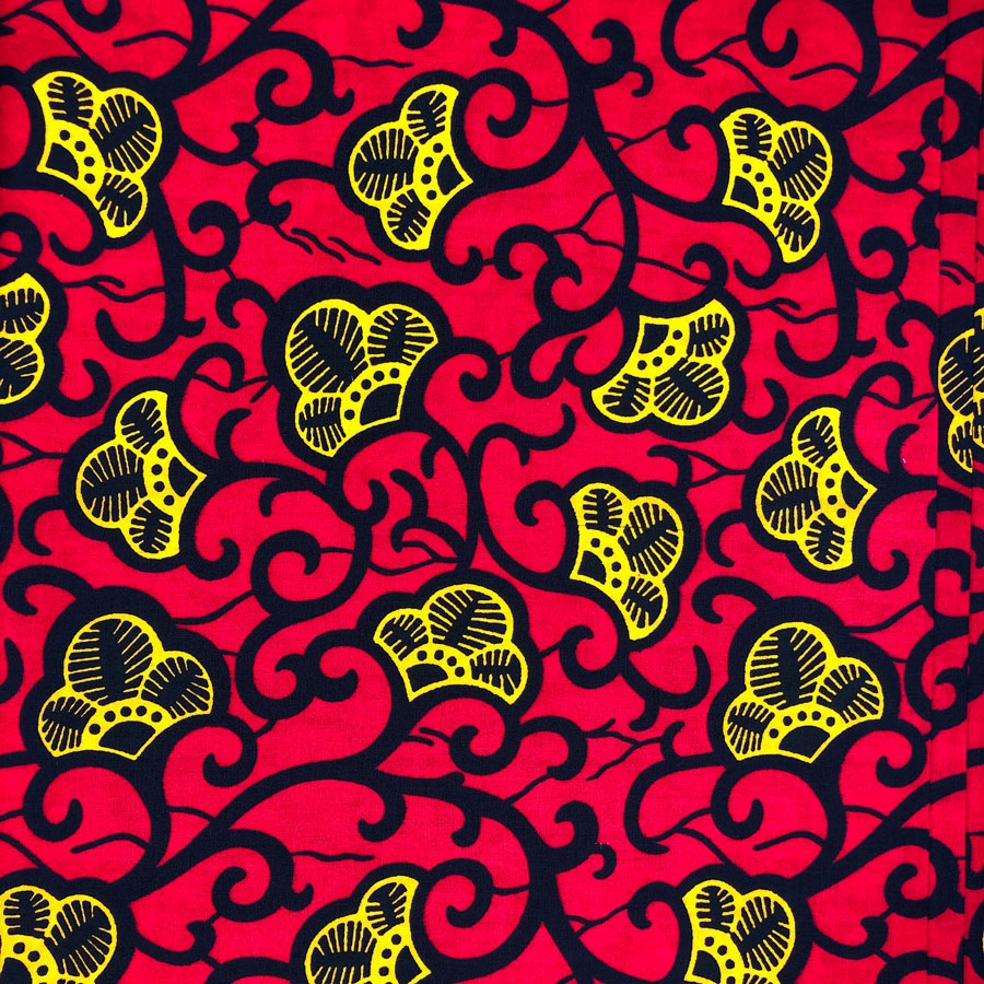 Boucles d'oreilles en tissu wax, forme éventail, rouge noir, bijoux wax  n.67